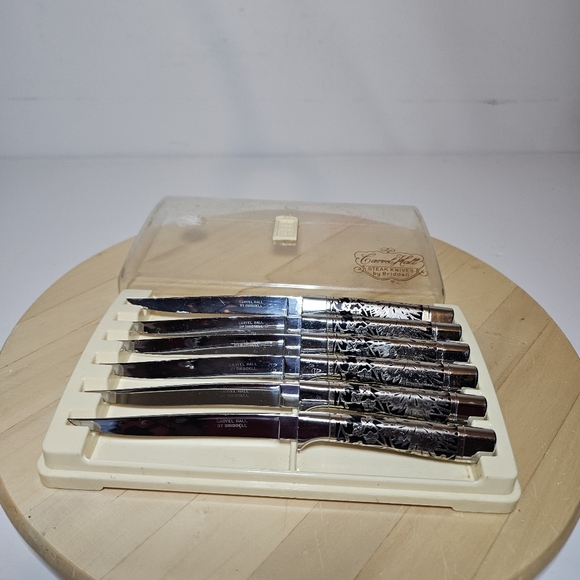 Vintage 1950s Set 6 Carvel Hall Fine Cutlery by Briddell Steak Knives In Case - Picture 1 of 11